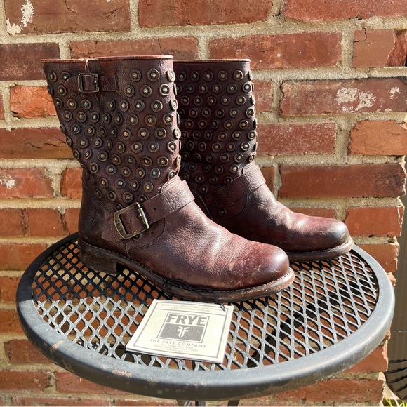 Frye Jenna Disc Short Leather Boots Brown 8 - Picture 12 of 13